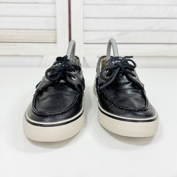 Sperry Topsider Coated Canvas Boat Deck Shoes Black Womens 9 - Picture 2 of 11